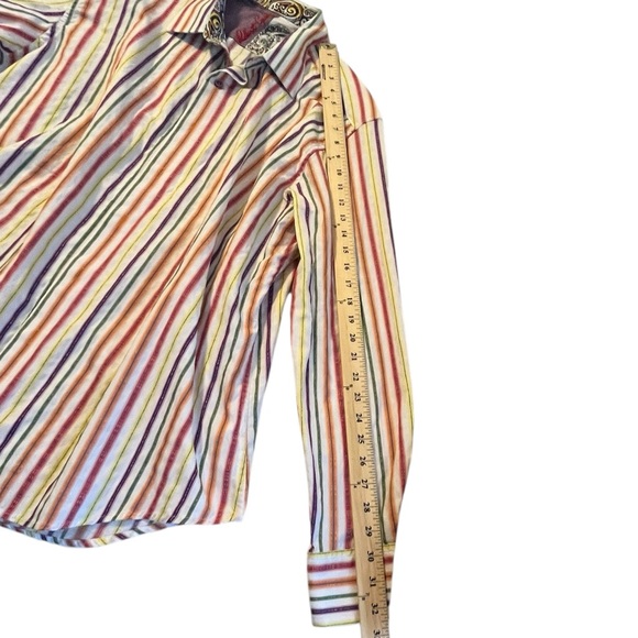 Robert Graham 2XL Multicolor Stripe Button Down Shirt Paisley Trim - Picture 5 of 12